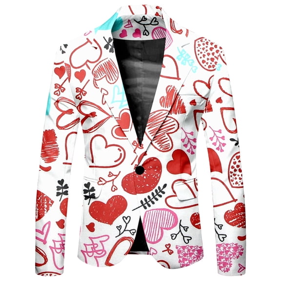 Toimothcn Suit Jacket For Men Fashion Valentine Day Love Heart Printed Blazers Oversized Warm Slim Fit One Button Funny Festival Performance Suit Jacket Comfy Mens Dailywear
