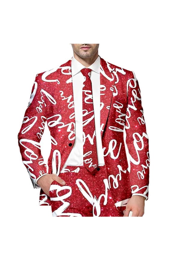 Suit Jacket For Men Romantic Valentine Day Love Heart Printed Blazers Oversized Warm Slim Fit One Button Funny Festival Performance Suit Jacket Comfy Mens Dailywear
