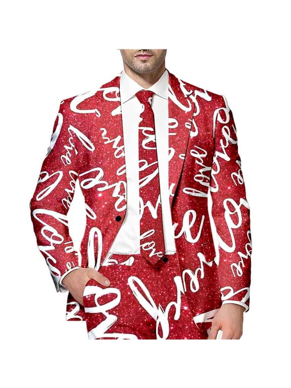 Suit Jacket For Men Romantic Valentine Day Love Heart Printed Blazers Oversized Warm Slim Fit One Button Funny Festival Performance Suit Jacket Comfy Mens Dailywear