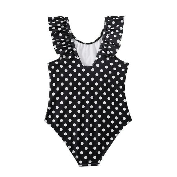 Toimothcn Swimsuit For Girls Ruffled Sleeve Casual Dot Printed One Peice Bathing Suit Quickly Dry Cover Up Swimwear 7-8 Years