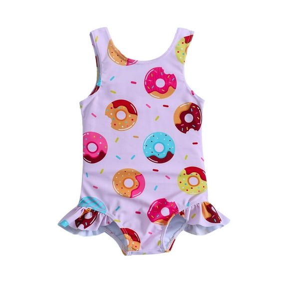 Toimothcn Swimsuit For Girls Sleeveless Cute Sweet Donut Printed One Peice Bathing Suit Quickly Dry Cover Up Swimwear 18-24 Months