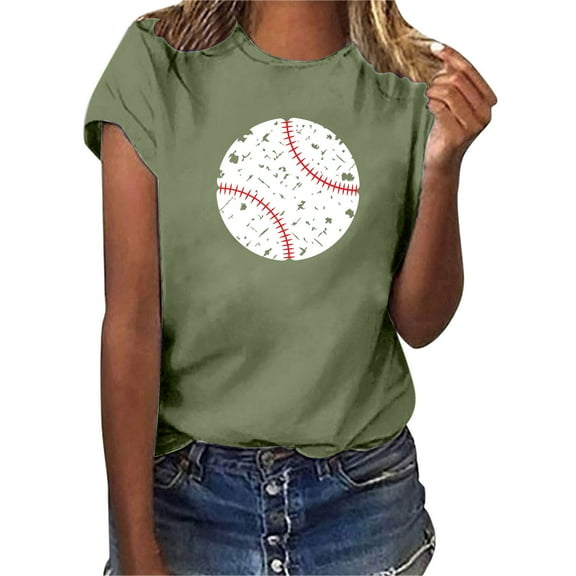 Toimothcn T Shirts For Women Casual Baseball Printed T-Shirts For Women Oversized Short Sleeve Crew Neck Breathable Loose Fit Tshirt Tops Comfy Womens Clothing