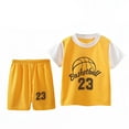 thumbnail image 1 of Toimothcn Toddler Baby Boys Outfit Set Short Sleeve Cartoon Number 23 Printed Basketball Shirt + Shorts 2Pcs Sports Outfit Set Soft Breathable Quickly Dry Clothing Set 5-6 Years, 1 of 3
