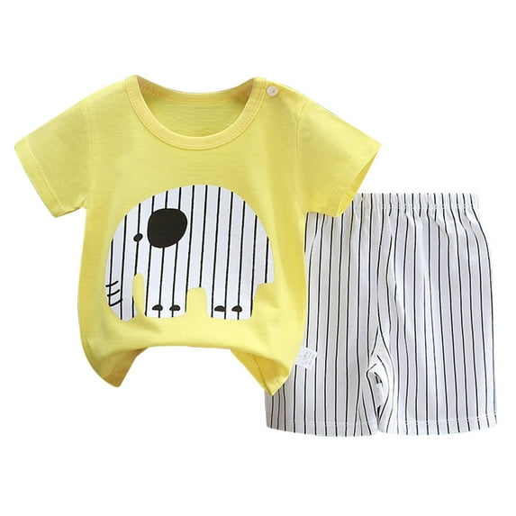 Toimothcn Toddler Baby Boys Outfits Short Sleeve Casual Cartoon Printed T-Shirts Shorts Breathable Loose Fit 2Pcs Outfits Set Kids Festival Clothes