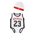 thumbnail image 1 of Toimothcn Toddler Baby Boys Romper Jumpsuit Sleeveless Casual Basketball Number 23 Printed Romper With Hat Soft Loose Fit Soprts Jumpsuit Leisure Kids Clothes, 1 of 4