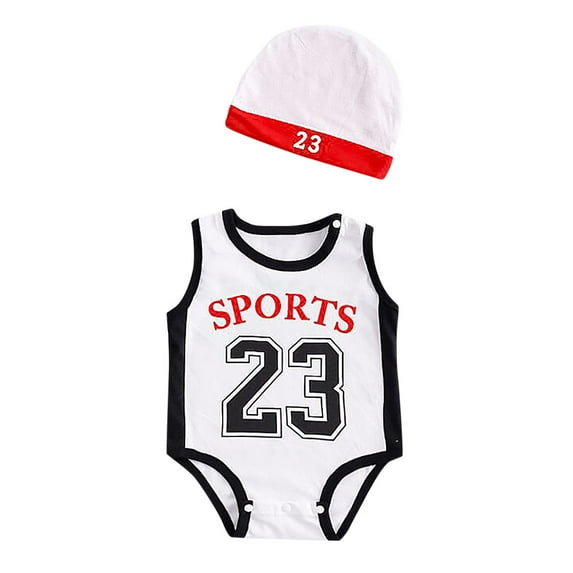 Toimothcn Toddler Baby Boys Romper Jumpsuit Sleeveless Casual Basketball Number 23 Printed Romper With Hat Soft Loose Fit Soprts Jumpsuit Leisure Kids Clothes