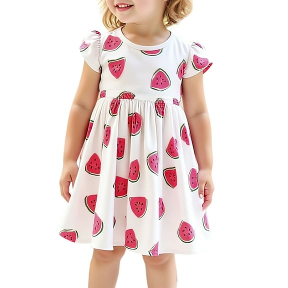 Toimothcn Toddler Baby Girls Dress Short Sleeve Cute Sweet Watermelon Printed Dress Soft Breathable Loose Summer Princess Dresses Lovely Girl'S Dailywear