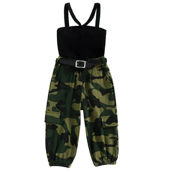Toimothcn Toddler Baby Girls Outfit Sets Sleeveless Simple Solid Color Shirt Tops Camouflage Stretchy Pants 2Pcs Outfit Sets Soft Comfortable Summer Clothes Set Comfy Girl'S Dailywear