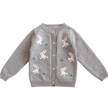 Toimothcn Toddler Baby Girls Sweater Long Sleeve Crew Neck Cute Sweet Easter Cartoon Rabbit Printed Knit Sweaters Warm Soft Loose Fit Pullover Knitted Sweater Lovely Knitted Clothing