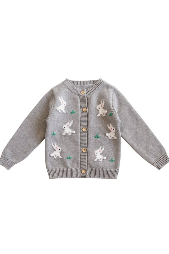 Toddler Baby Girls Sweater Long Sleeve Crew Neck Cute Sweet Easter Cartoon Rabbit Printed Knit Sweaters Warm Soft Loose Fit Pullover Knitted Sweater Lovely Kids Knit Clothes