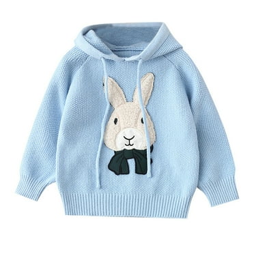 Toimothcn Toddler Baby Girls Sweater Long Sleeve Lapel Cute Sweet Cartoon Rabbit Printed Knit Sweaters Warm Soft Loose Fit Pullover Knitted Sweater Lovely Knitted Clothing