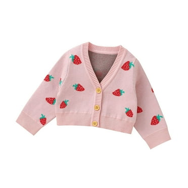 Toimothcn Toddler Baby Girls Sweater Long Sleeve V Neck Cute Sweet Cartoon Strawberry Embroidery Button Up Knit Sweaters Warm Soft Loose Fit Pullover Knitted Sweater Suitable For Winter