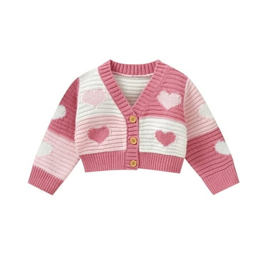 Toimothcn Toddler Baby Girls Sweater Long Sleeve V Neck Cute Sweet Love Heart Embroidery Button Up Knit Sweaters Warm Soft Loose Fit Pullover Knitted Sweater Lovely Knitted Clothing