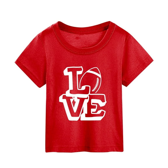 Toimothcn Toddler Baby Girls Tees Short Sleeve Casual Rugby Football Letter Printed Crew Neck Soft Loose Comfortable Tees 1-2 Years