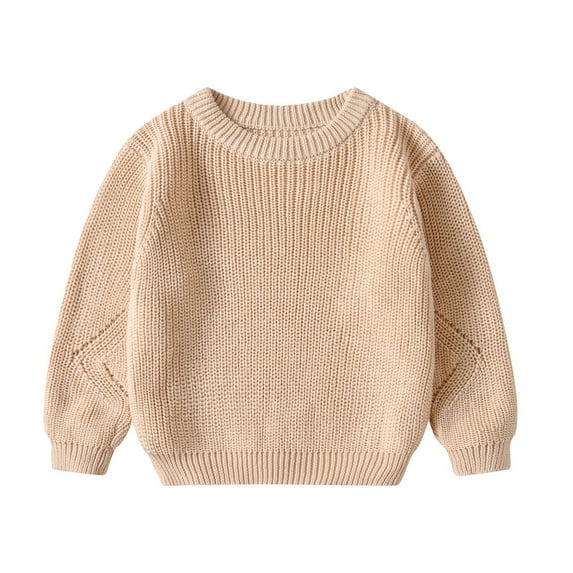 Toimothcn Toddler Baby Kdis Sweater Simple Solid Color Knit Sweaters Long Sleeve Crew Neck Warm Soft Loose Fit Pullover Knitted Sweater Lovely Child'S Clothes