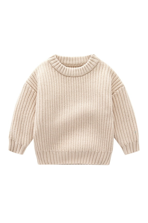 Toddler Baby Kdis Sweater Simple Solid Color Ribbed Knit Sweaters Long Sleeve Crew Neck Warm Soft Loose Fit Pullover Knitted Sweater Lovely Boy'S Clothing