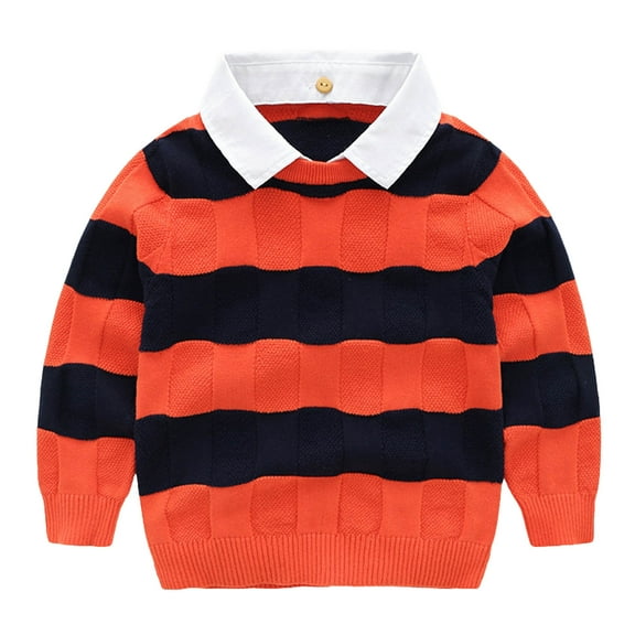 Toimothcn Toddler Boys Girls Sweaters Long Sleeve Crew Neck Casual Striped Printed Pullover Sweater Warm Soft Fall Winter Knitted Sweaters Suitable For Dailywear