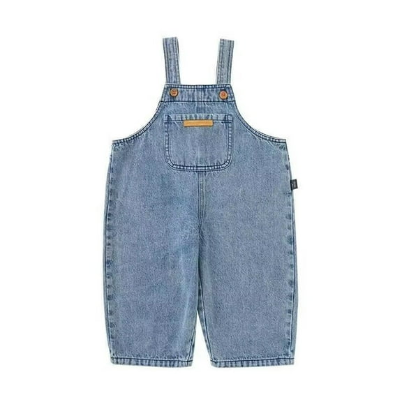 Toimothcn Toddler Boys Pants Fashion Solid Color Denim Overalls Stretchy Waist Wide Leg Loose Fit Denim Jumpsuit 4-5 Years