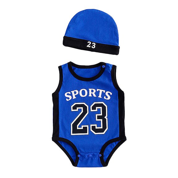 Toimothcn Toddler Boys Romper Sleeveless Casual Basketball Number 23 Printed Romper With Hat Soft Loose Fit Soprts Jumpsuit Leisure Kids Clothes