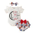 thumbnail image 1 of Toimothcn Toddler Girls Clothes Sets Ruffled Sleeve Casual Baseball Printed Romper Stretchy Shorts With Hairbands 3Pcs Outfit Sets Soft Comfortable Clothes Set Leisure Girls Clothing, 1 of 8