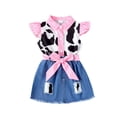 thumbnail image 1 of Toimothcn Toddler Girls Clothes Sets Short Sleeve Cartoon Cow Printed T Shirts Floral Denim Skirts 2Pcs Outfit Sets Soft Comfortable Clothes Set Leisure Girls Clothing, 1 of 8