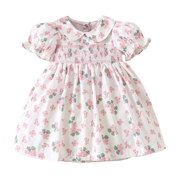 Toimothcn Toddler Girls Dress Puff Sleeve Cute Sweet Floral Printed Dress Soft Breathable Loose Summer Princess Dresses Cool Girl'S Dailywear