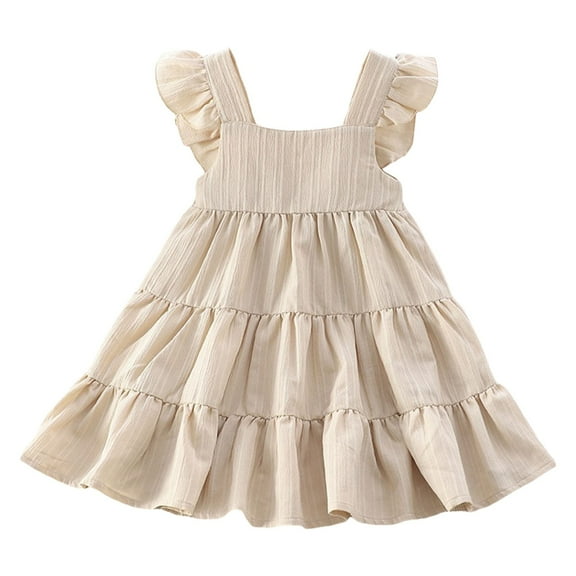 Toimothcn Toddler Girls Dress Ruffled Sleeve Simple Solid Color Dress Soft Breathable Loose Summer Princess Dresses Lovely Girl'S Dailywear
