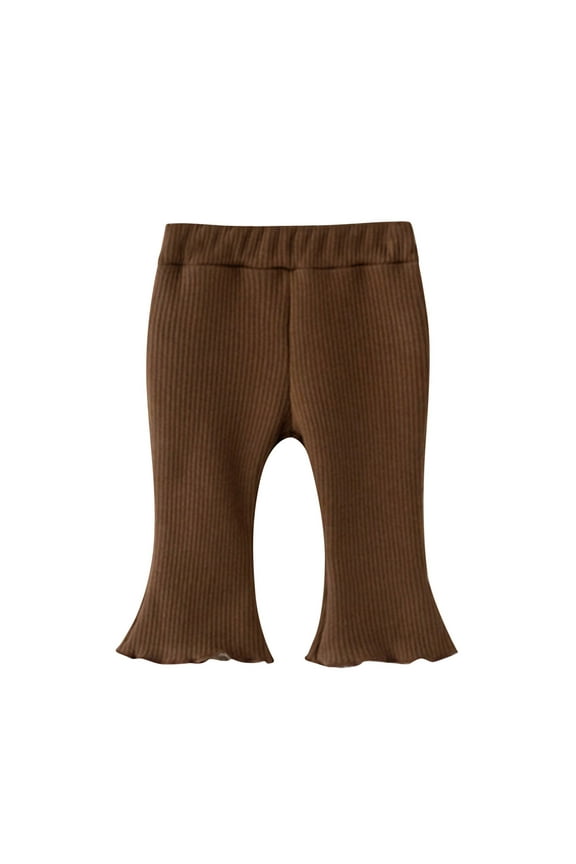 Toddler Girls Jogger Sweatpants Kids Baby Girls Ribbed Solid Color Plaid Ruffled Pants Wide Leg Warm Loose Fit Trousers Comfy Girls Dailywewar