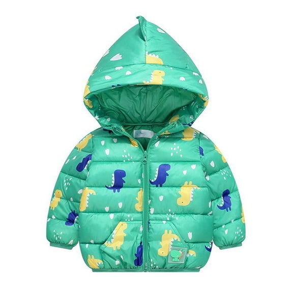 Toimothcn Toddler Girls Puffer Jacket Casual Dinosaur Printed Long Sleeve Hooded Down Jacket Hooded Thickened Warm Loose Fit Zipper Up Winter Coat Suitable Winter Dailywear