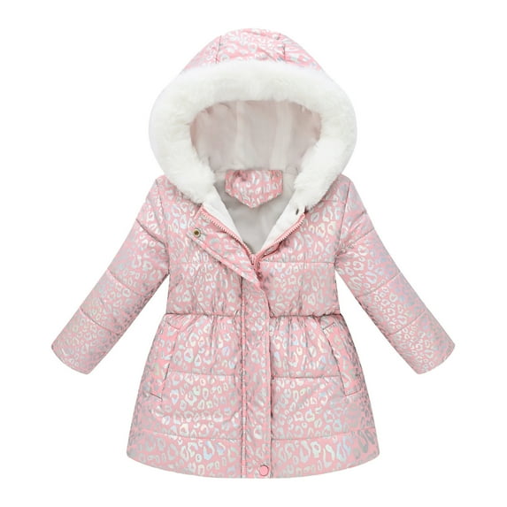 Toimothcn Toddler Girls Puffer Jacket Fashion Leopard Printed Long Sleeve Hooded Down Jacket Hooded Thickened Warm Loose Fit Zipper Up Windproof Winter Coat Suitable Winter Dailywear