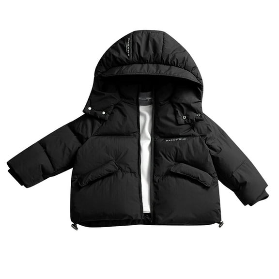 Toimothcn Toddler Girls Puffer Jacket Simple Solid Color Long Sleeve Hooded Down Jacket Hooded Thickened Warm Loose Fit Zipper Up Windproof Winter Coat Suitable Winter Dailywear