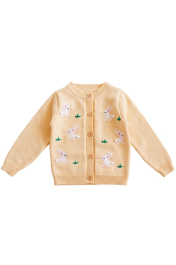 Toddler Girls Sweater Long Sleeve Crew Neck Cute Sweet Easter Cartoon Rabbit Printed Knit Sweaters Warm Soft Loose Fit Pullover Knitted Sweater Comfy Girl's Clothing