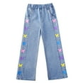 thumbnail image 1 of Toimothcn Toddler Girls Trousers Casual Butterfly Embroidery Jeans With Pocket Wide Leg Stretchy Waist Soft Fashion Hippop Jeans 5-6 Years, 1 of 7