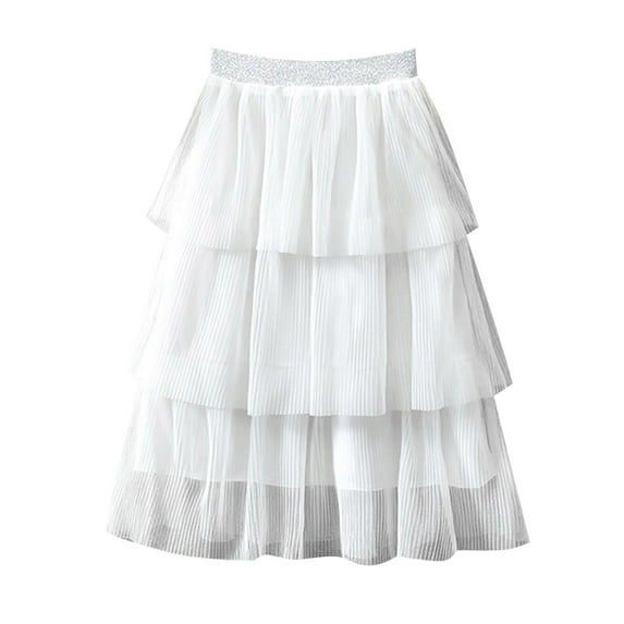 Toimothcn Toddler Girls Tutu Skirts Casual Solid Color Mesh Lace Tulle Pleated Skirts Low Waist A Line Stretchy Slim Fit Princess Maxi Skirt 5-6 Years
