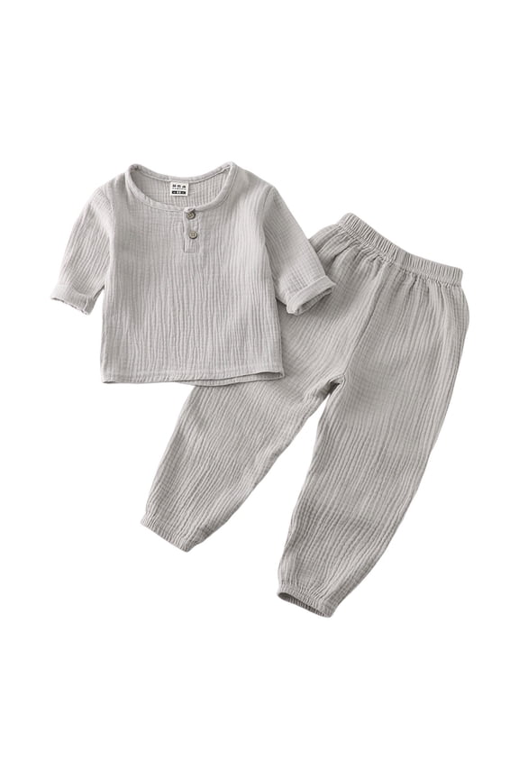 Toddler Infant Boys Fall Outfits Long Sleeve Simple Solid Color Cotton Linen T-Shirts Pants Warm Loose Fit 2Pcs Outfits Set Suitable For School