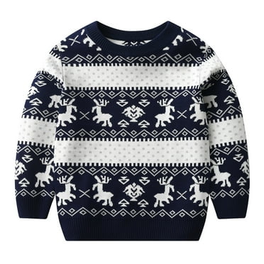 Toimothcn Toddler Infant Boys Sweater Cute Christmas Cartoon Deer Snowflake Printed Knit Sweaters Long Sleeve Crew Neck Warm Soft Loose Fit Pullover Knitted Sweater Children'S Winter Clothes