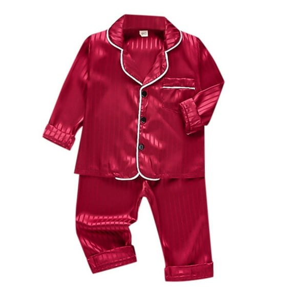 Toimothcn Toddler Infant Girls Pajamas Long Sleeve Simple Solid Color Satin Pajama Shirts Pants 2Pcs Pjs Outfit Sets Soft Loose Fit Nightwear Clothes Sets Comfy Child's Sleepwear