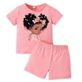 thumbnail image 1 of Toimothcn Toddler Kids Girls Outfit Set Short Sleeve Cute Sweet Girl Printed T-Shirts Stretchy Shorts 2Pcs Outfit Sets Breathable Loose Fit Clothes Sets Summer Girl'S Clothing, 1 of 3