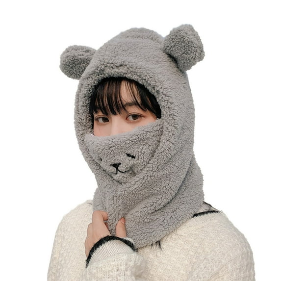 Toimothcn Winter Warm Windproof Hat Ski Riding Shield Warmer Cute Cartoon Bear Ear Neck Cover Hat With Face Guard For Girl Lovely Childs Clothing