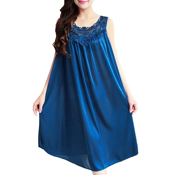 Toimothcn Women's Fashion Nightgown Women Casual Solid Dress Sleeveless Round Neck Lace Splice Dress Pullover Loose Dress Comfortable Womens Sleeping Clothes