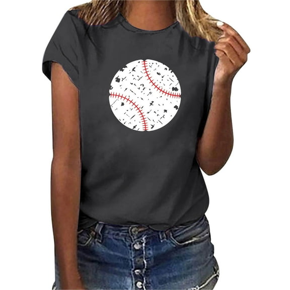 Toimothcn Womens Tee Shirts Casual Baseball Printed T-Shirts For Women Oversized Short Sleeve Crew Neck Breathable Loose Fit Tshirt Tops Back To School Colthes