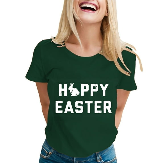 Toimothcn Womens Tees Happy Easter Letter Printed Short Sleeve T Shirts Soft Loose Comfortable Shirt Tops Suitable For Dailywear