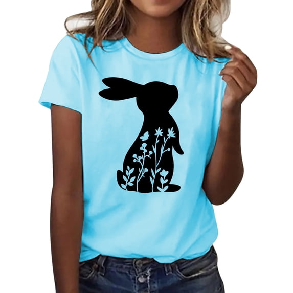 Toimothcn Womens Tshirts Happy Easter Cute Cartoon Bunny Printed Short Sleeve T Shirts Soft Loose Comfortable Shirt Tops Suitable For Dailywear
