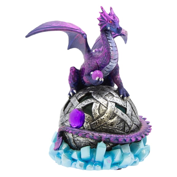 Toirveil 6-Inch Resin Purple Dragon Figurine with Color Changing Orb
