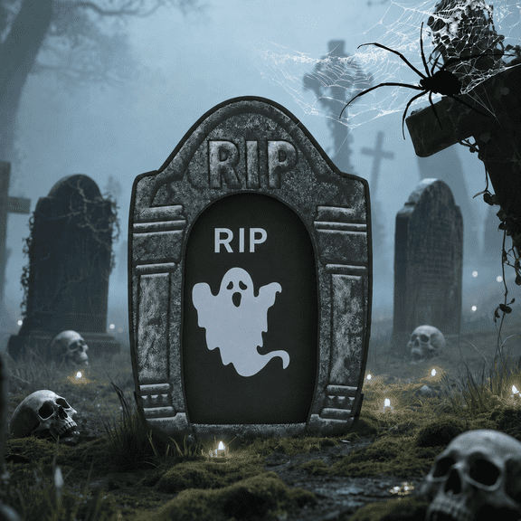 Toiyjofe 3.5FT Large Halloween Tombstone with LED Ghost, Foldable Polyester Graveyard Decoration, Battery Powered Indoor Outdoor Decor