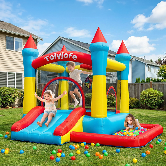 Party Inside Toiyjofe Ice Cream Bounce House with Slide & Ball Pit, Inflatable ...