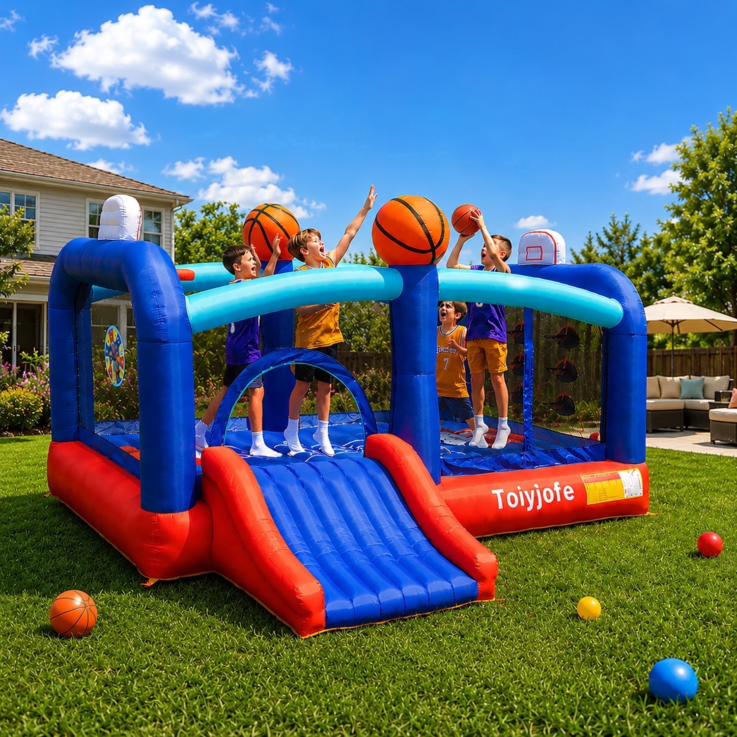 Toiyjofe Large Bounce House for Big Kids 8-12, Basketball Inflatable Bouncer with Slide for Outdoor Party, 16 x 13 FT, GFCI Blower Included