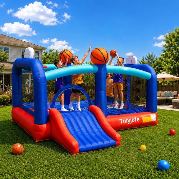 Toiyjofe Large Bounce House for Big Kids 8-12, Basketball Inflatable Bouncer with Slide for Outdoor Party, 16 x 13 FT, GFCI Blower Included