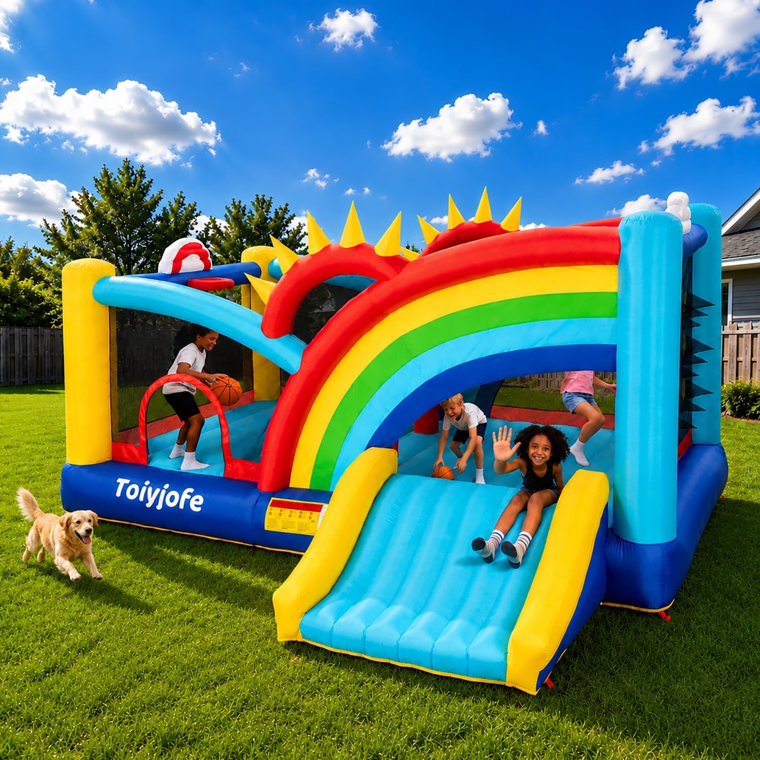Toiyjofe Inflatable Bounce House Rainbow Themed With Sun Design Slide For Kids Cheerful Uplifting Play Structure: Quick Guide for Smart Shoppers