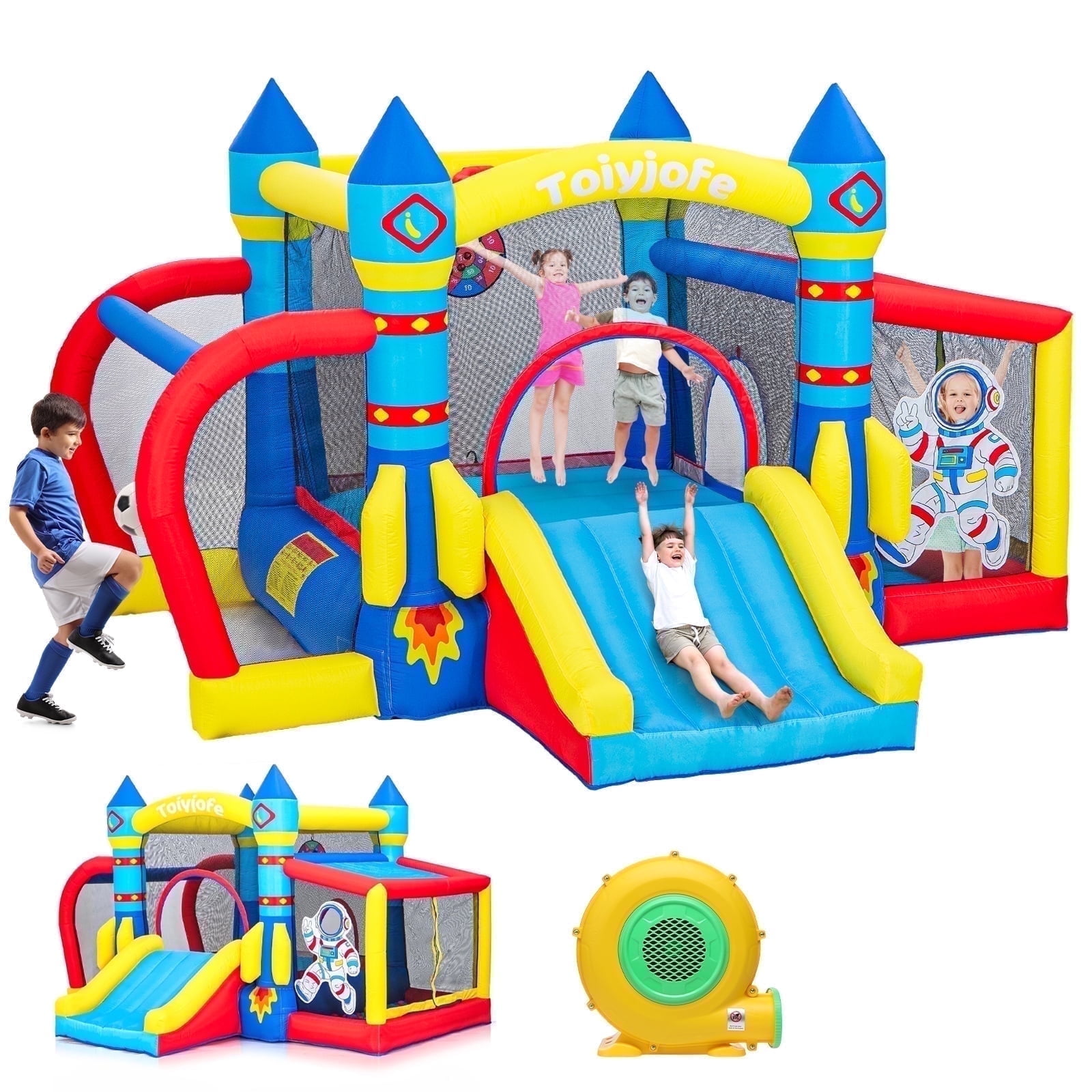 Walmart promo code:  Toiyjofe Rocket Inflatable Bounce House for Kids, 11.5x10x7.2FT Large Bouncy House with Slide, Ball Pit, Shaded Room and Socce Goal, Bouncy Castle with Blower for Kids Indoor Outdoor Party